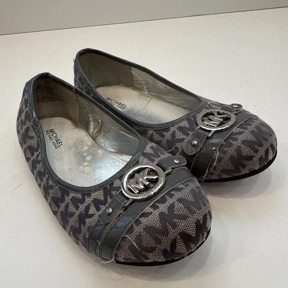 Michael Kors Tori Drew 2‎ Signature Tan Black Ballet Flats Girls Youth Size 3